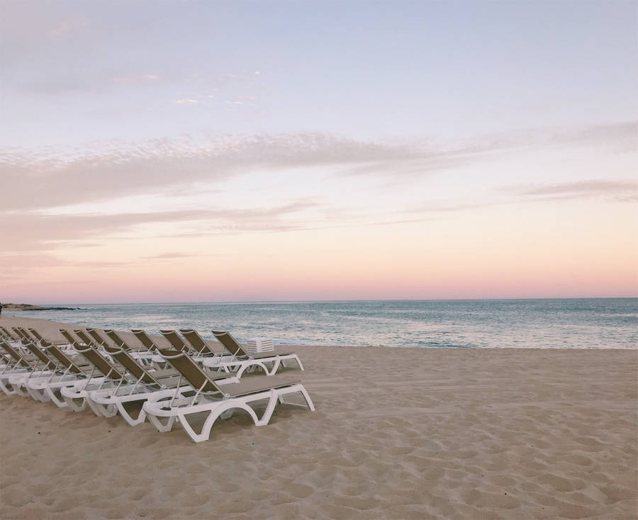 Aesthetic Beach Lounge Benches Wallpaper