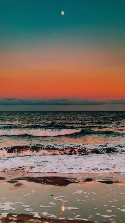 Aesthetic Beach Orange Sky Wallpaper