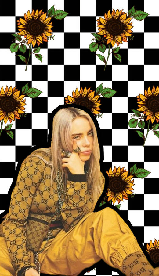 Aesthetic Billie Eilish Sunflowers Checkered Wallpaper