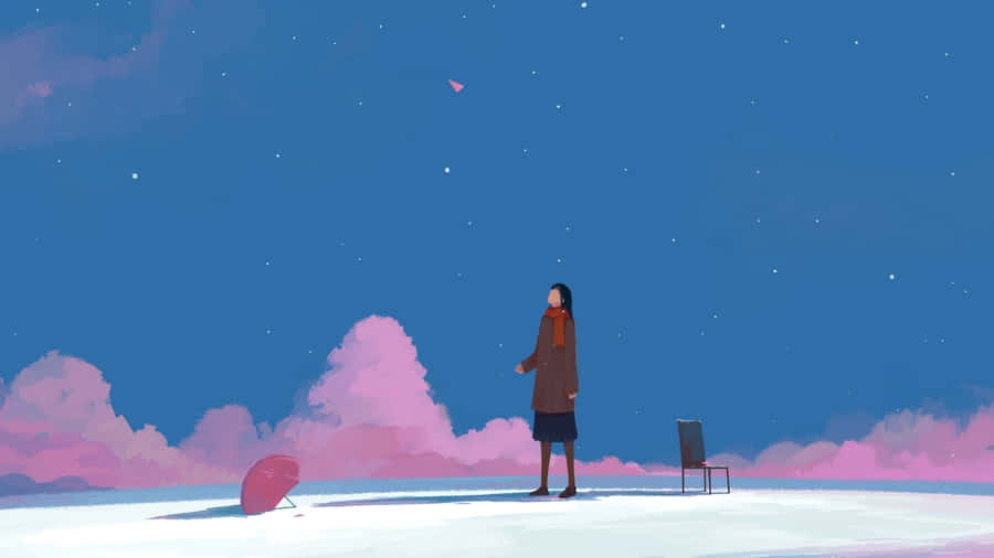 Aesthetic Girl In The Stars Laptop Wallpaper