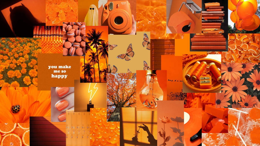 Aesthetic Neon Orange Collage Wallpaper