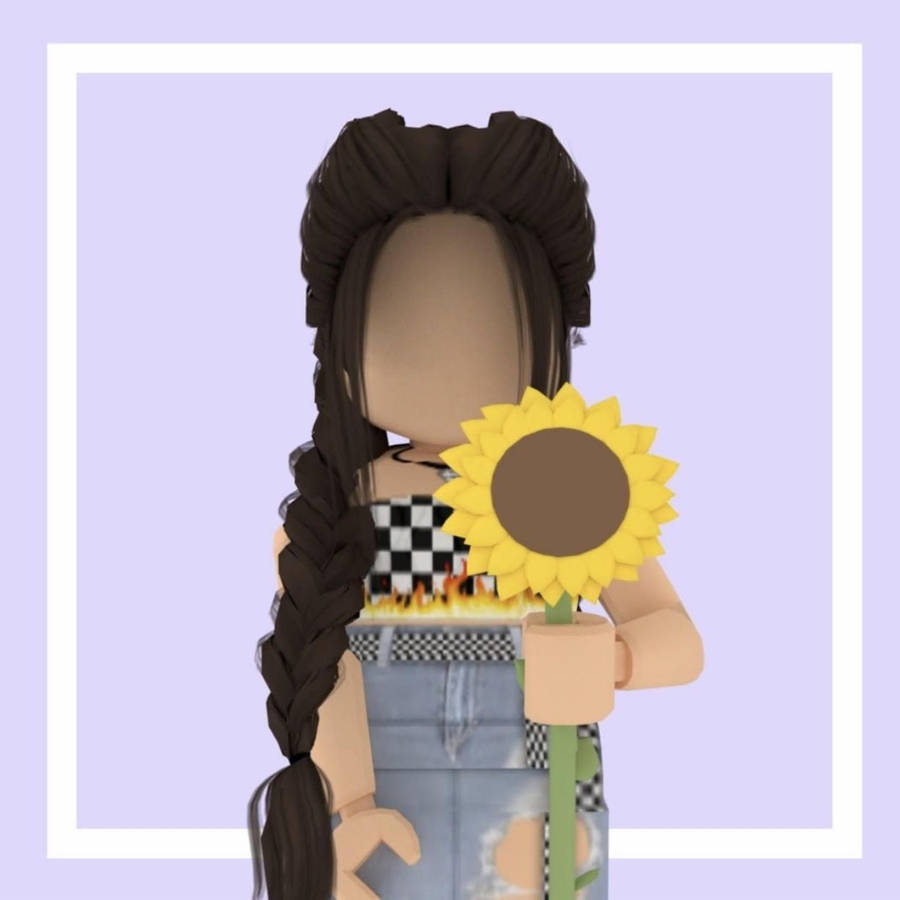 Aesthetic Roblox Girl Holding A Big Sunflower Wallpaper