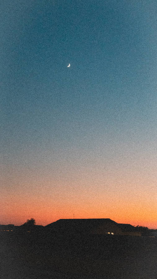 Aesthetic Sunset With House Silhouette Wallpaper