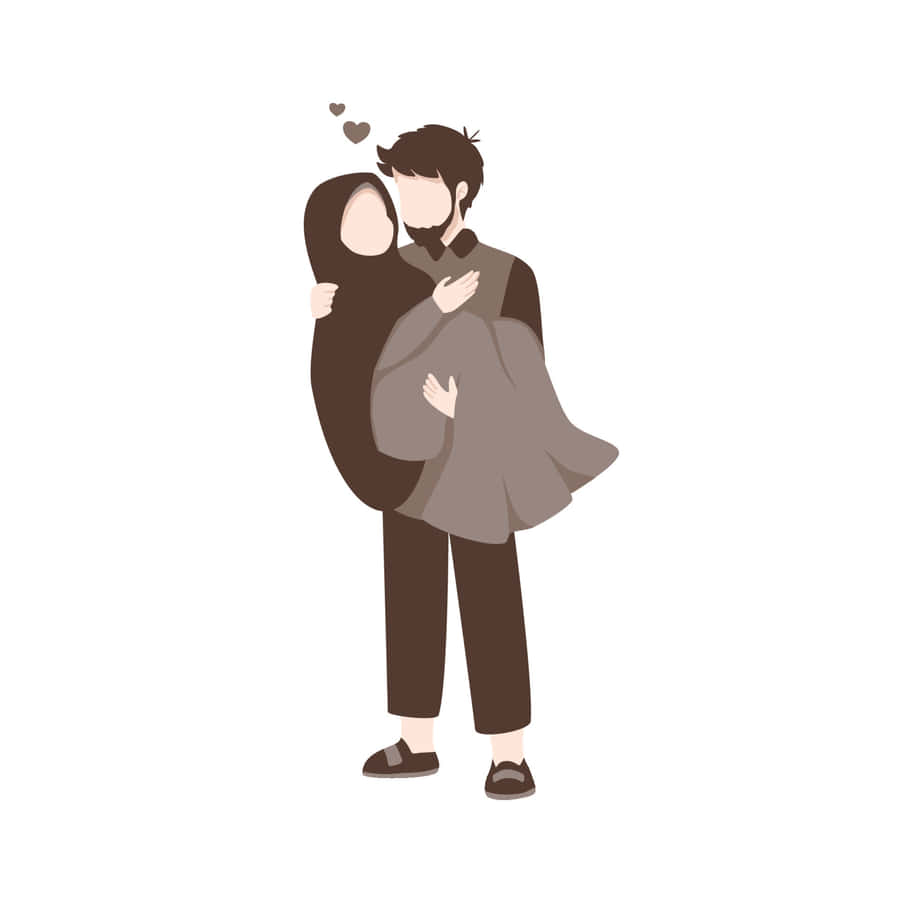 Affectionate Muslim Couple Cartoon Wallpaper