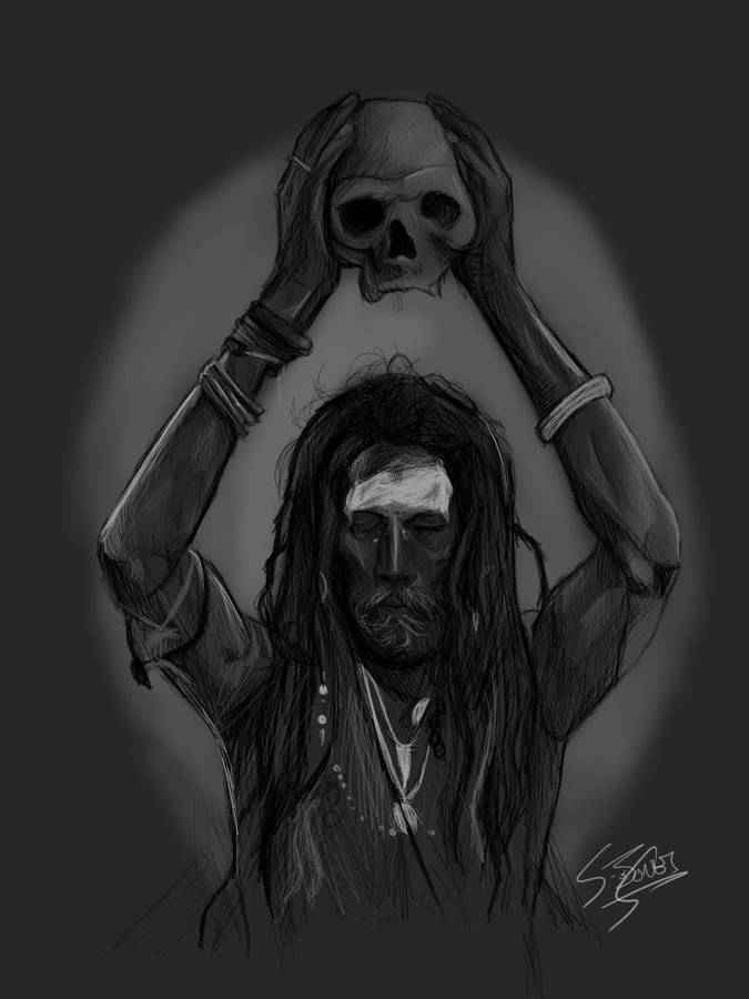 Aghori With Skull Art Wallpaper