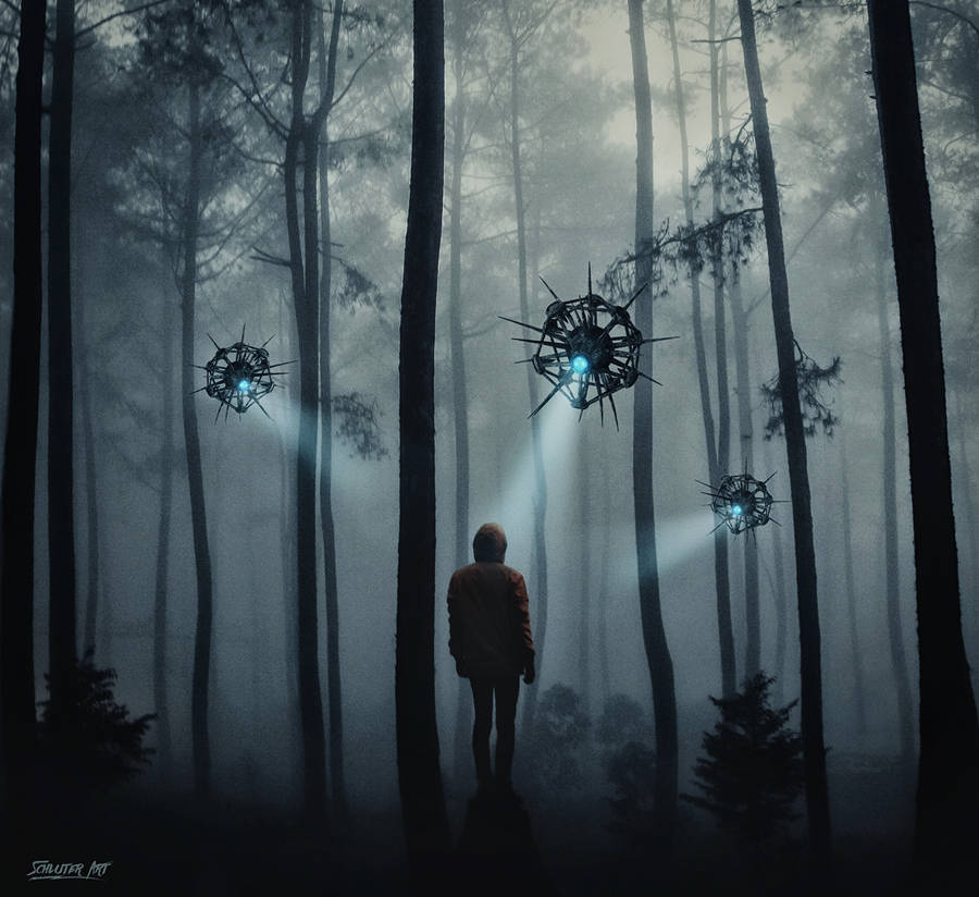 Alien Drones At An Unforgettable Forest Scene Wallpaper