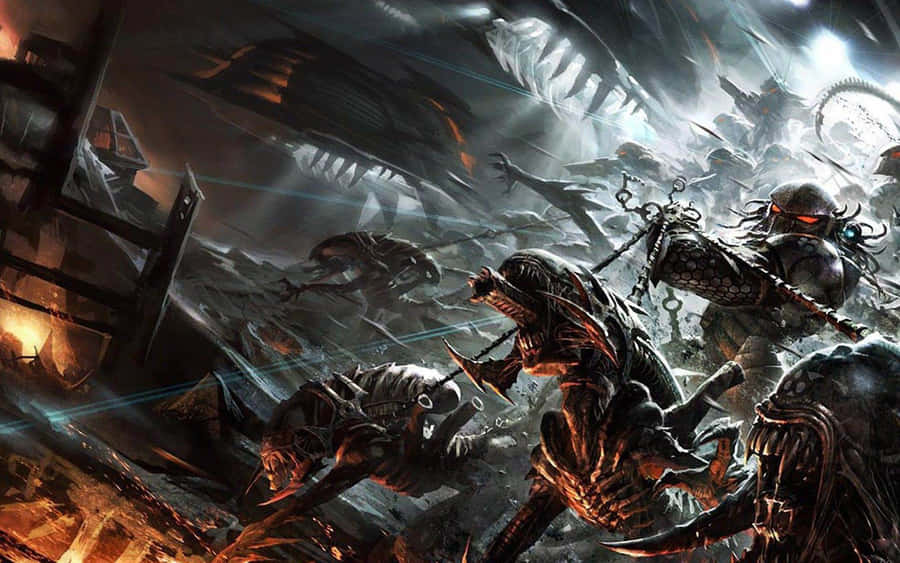 Alien Vs Predator Attacking Humans Wallpaper