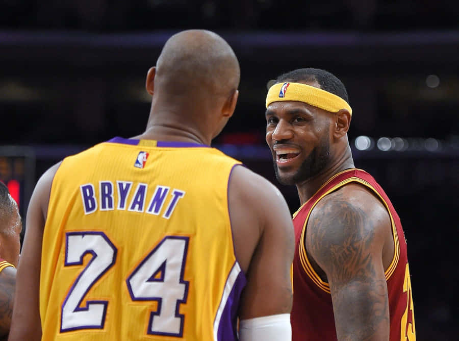 American Nba Players Lebron And Kobe Candid Shot Wallpaper