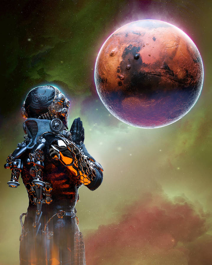 An Alien Praying For Protection In A Battle Suit Wallpaper