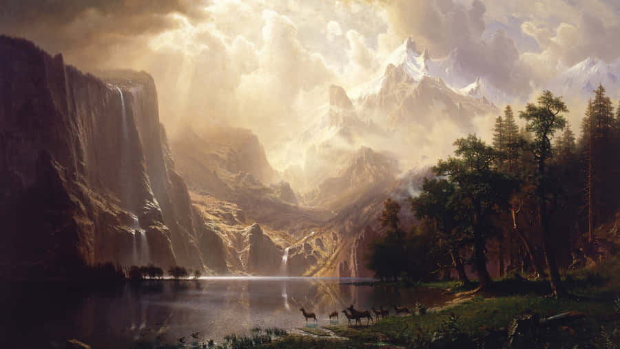 An Oil Painting Featuring Serene Abstract Art Wallpaper