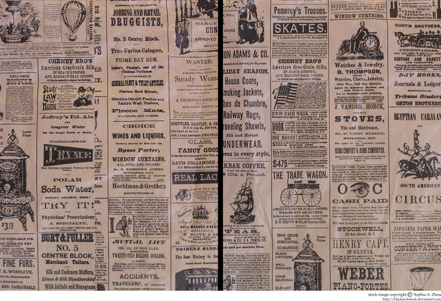 An Old Vintage Newspaper Open To The Front Page. Wallpaper