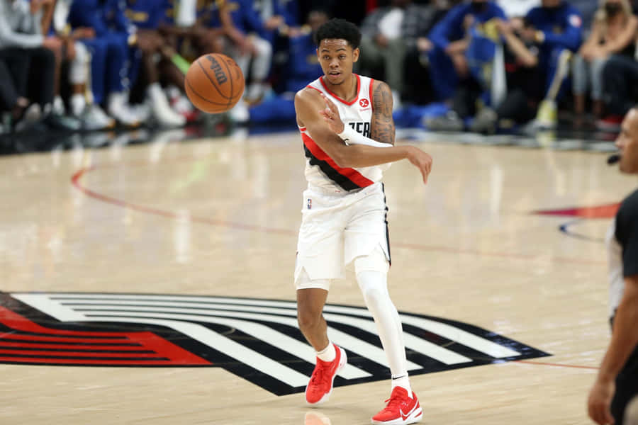 Anfernee Simons Portland Trail Blazers Action Shot Wallpaper