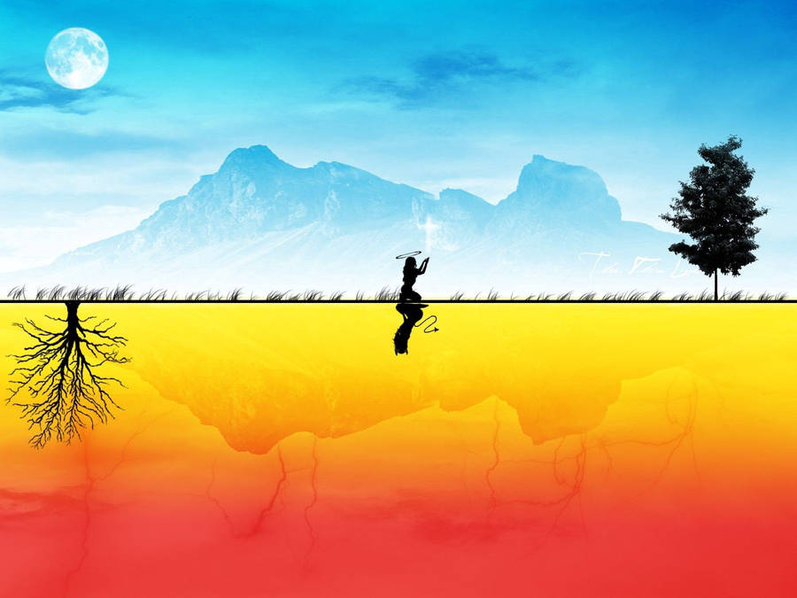 Angel And Demon In A Contrasting World Wallpaper