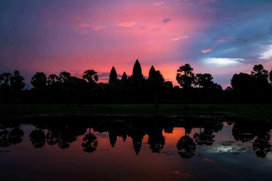 Angkor Wat Silhouette Beneath The Beautiful Sky Wallpaper