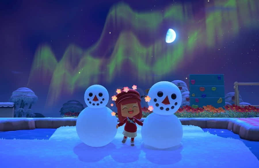 Animal Crossing Winter Northern Lights Wallpaper