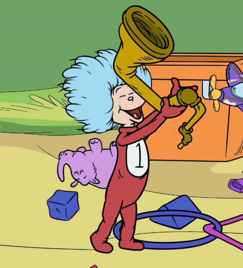 Animated Character Blowing Horn Wallpaper