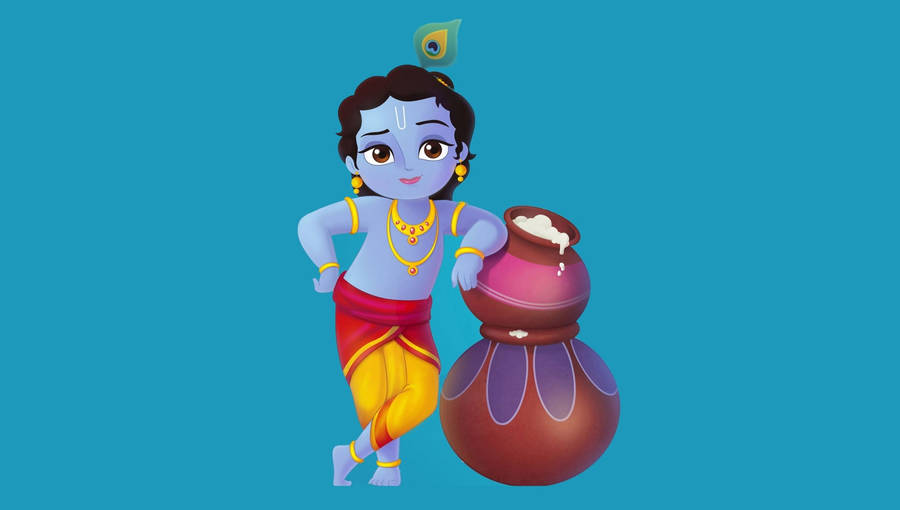 Animated Krishna And His Maakhan Mishri Wallpaper
