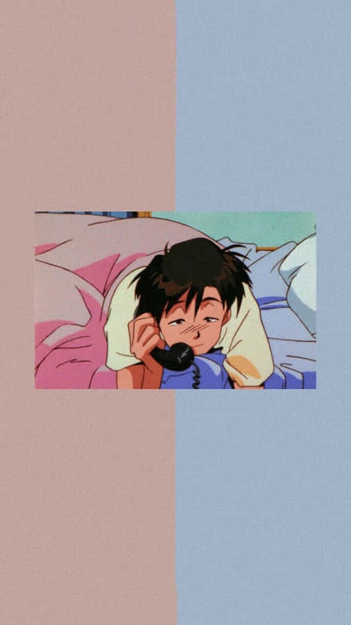 Anime Boy Phone Call Aesthetic Wallpaper Wallpaper
