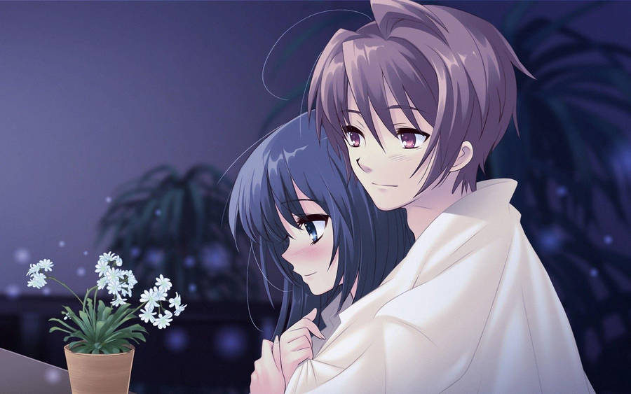 Anime Couple Hug Blanket Wallpaper