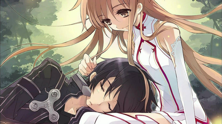 Anime Couple Hug Sleeping Wallpaper