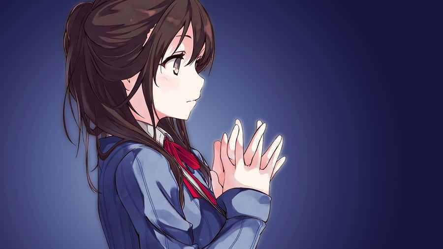 Anime School Girl Cute Long Hair Wallpaper