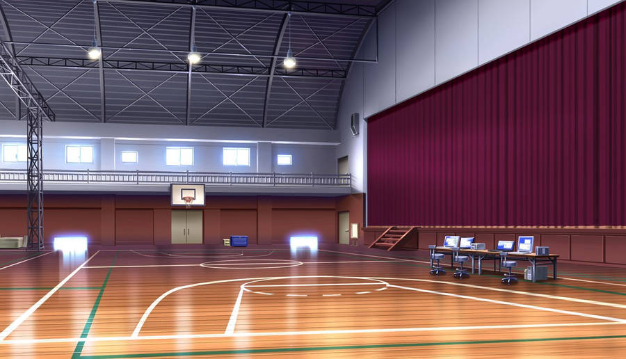 Anime School Scenery Basketball Court Auditorium Wallpaper