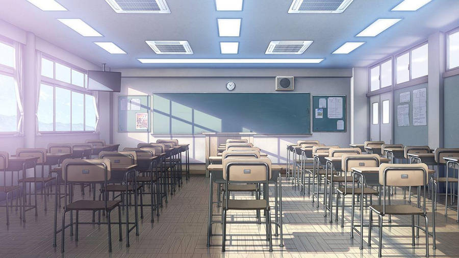 Anime School Scenery Empty Classroom Wallpaper