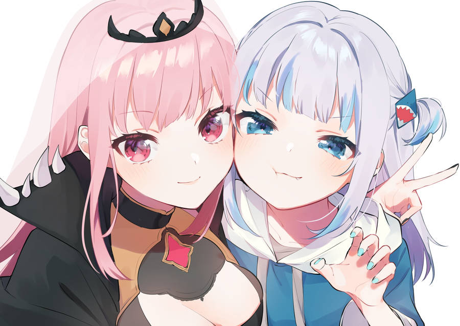 Anime Visuals Of Gawr Gura And Mori Calliope From Hololive Wallpaper