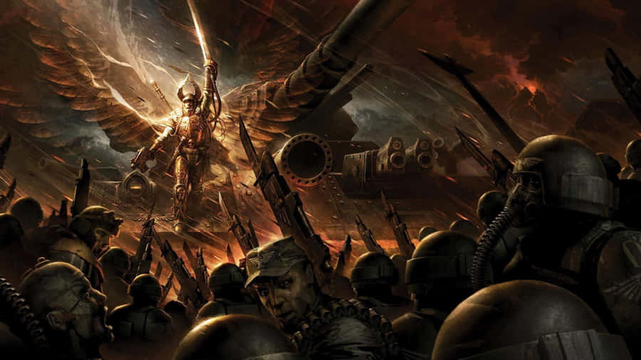 Armored Confrontation: Two Forces Clash In A Warhammer 4k Battle Wallpaper