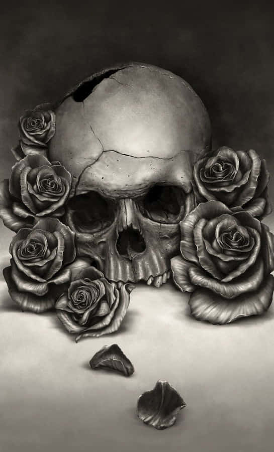 Artistic Deformed Skulls And Roses Wallpaper