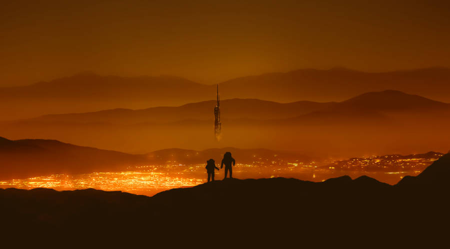 Astronaut Golden Silhouettes Wallpaper