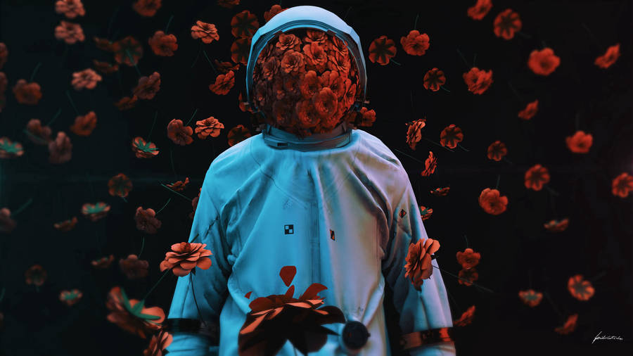 Astronauts Floating Flowers Wallpaper