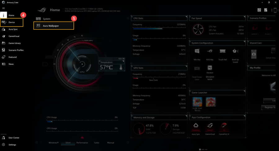 Asus T U F Armoury Crate Interface Wallpaper