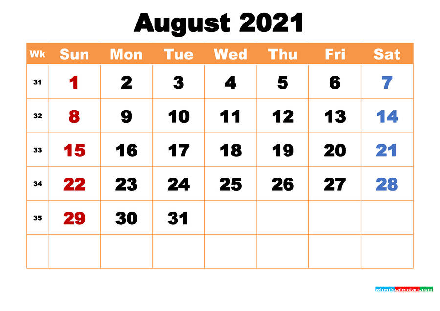 August 2021 Calendar With Holidays And Holidays Wallpaper