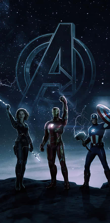Avengers Characters Standing In Front Of A Starry Sky Wallpaper