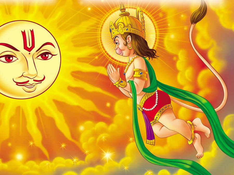 Baby Hanuman Praying Sun Wallpaper