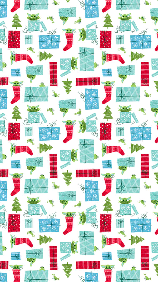 Baby Yoda Christmas Pattern Wallpaper