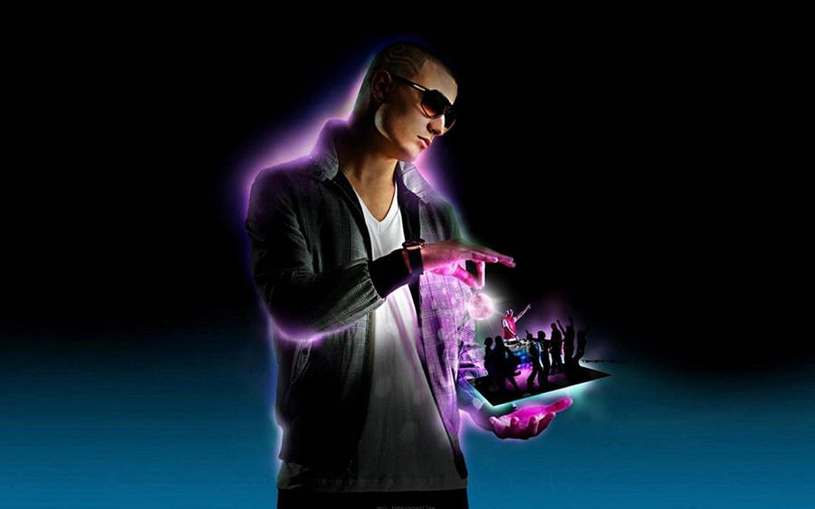 Bad Bunny Holographic Dj Booth Wallpaper
