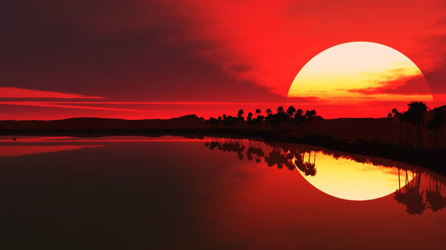 “beautiful Red Sunset On An Island” Wallpaper