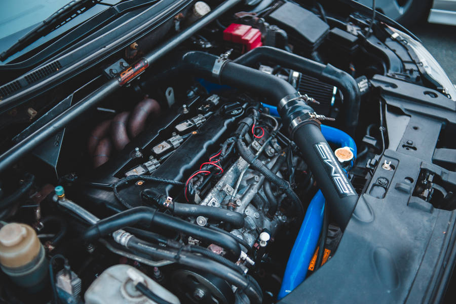 Black And Blue Car Engine Bay Wallpaper