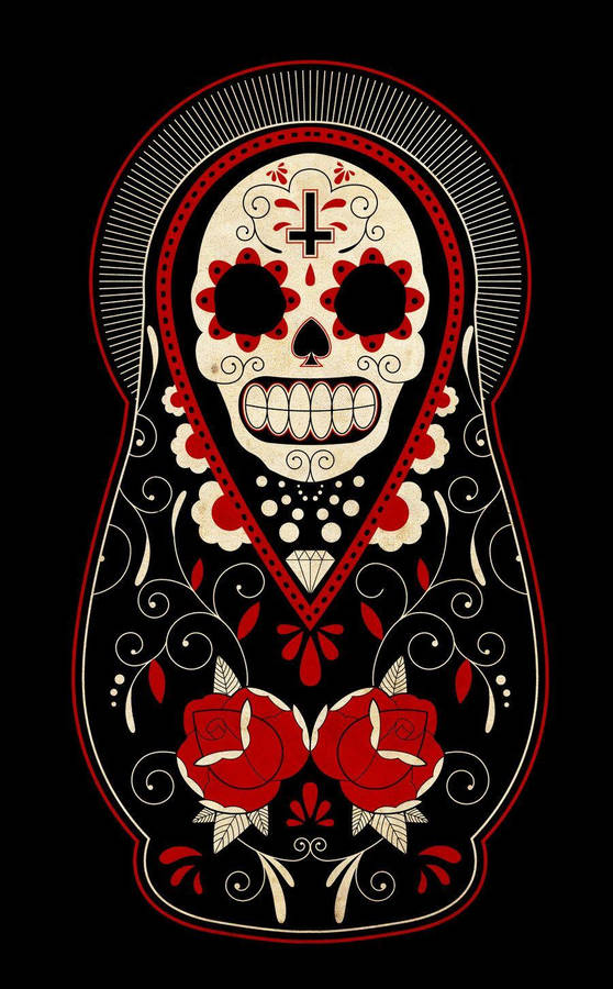 Black And Red Day Of The Dead Skull Wallpaper