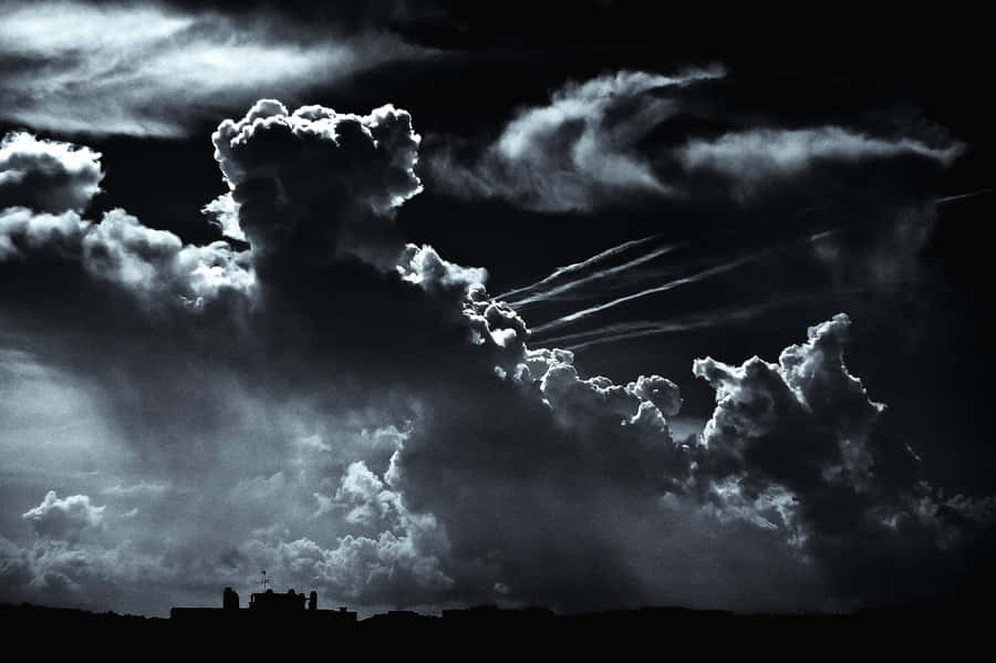 Black And White Cloud House Silhouette Wallpaper