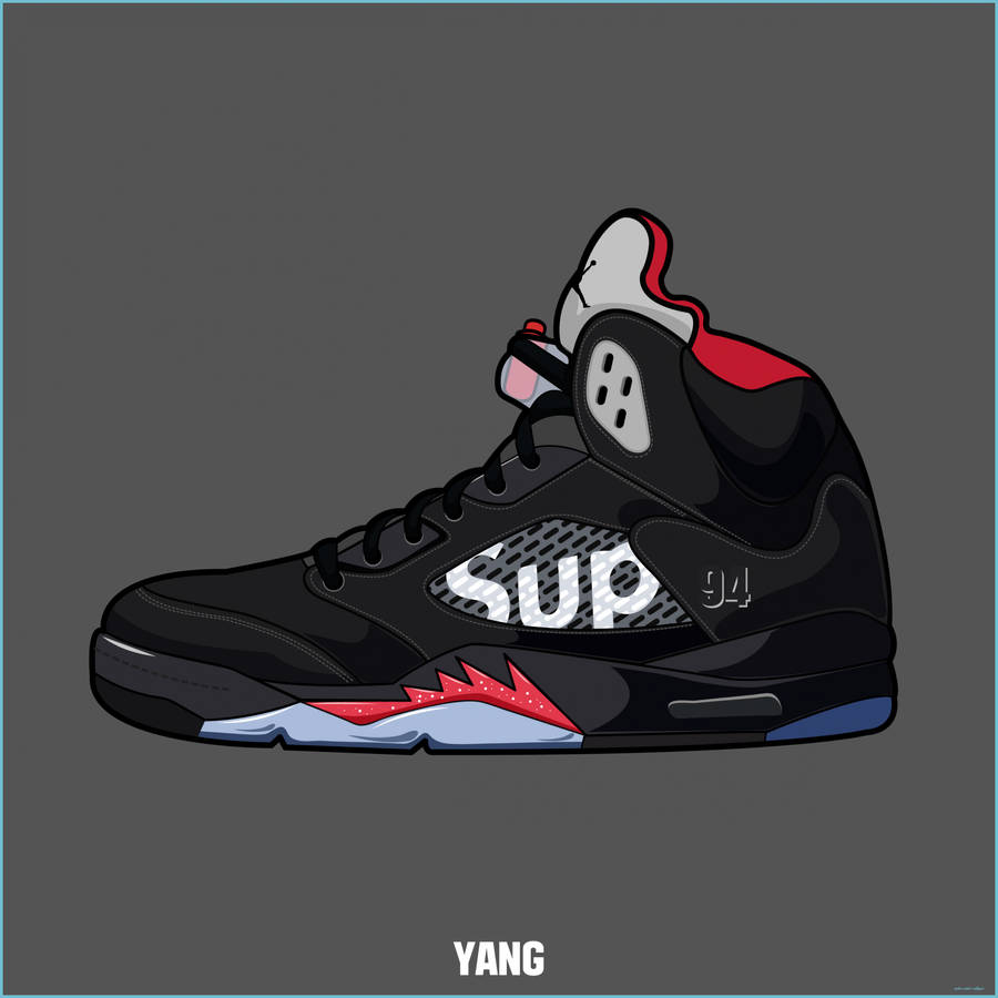 Black Cartoon Sneaker Nike Air Jordan V Vector Art Wallpaper