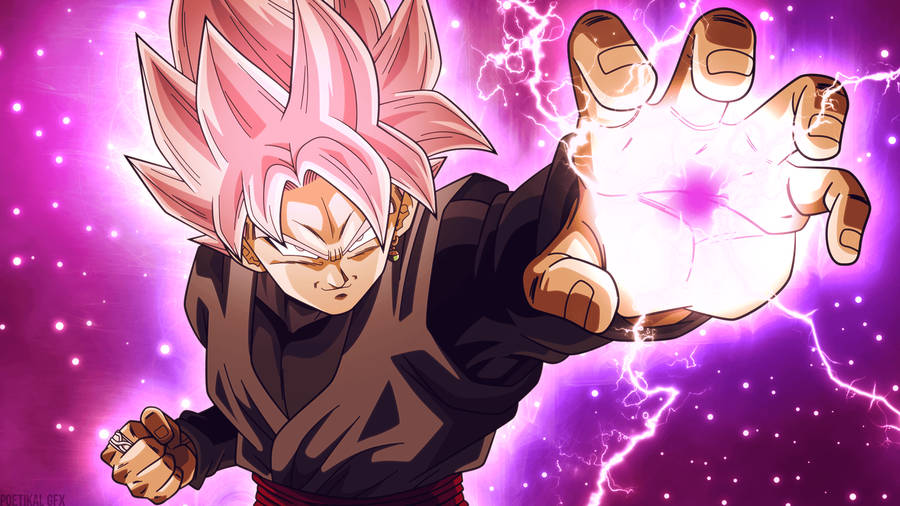 Black Goku With Pink Lightning Effect Wallpaper