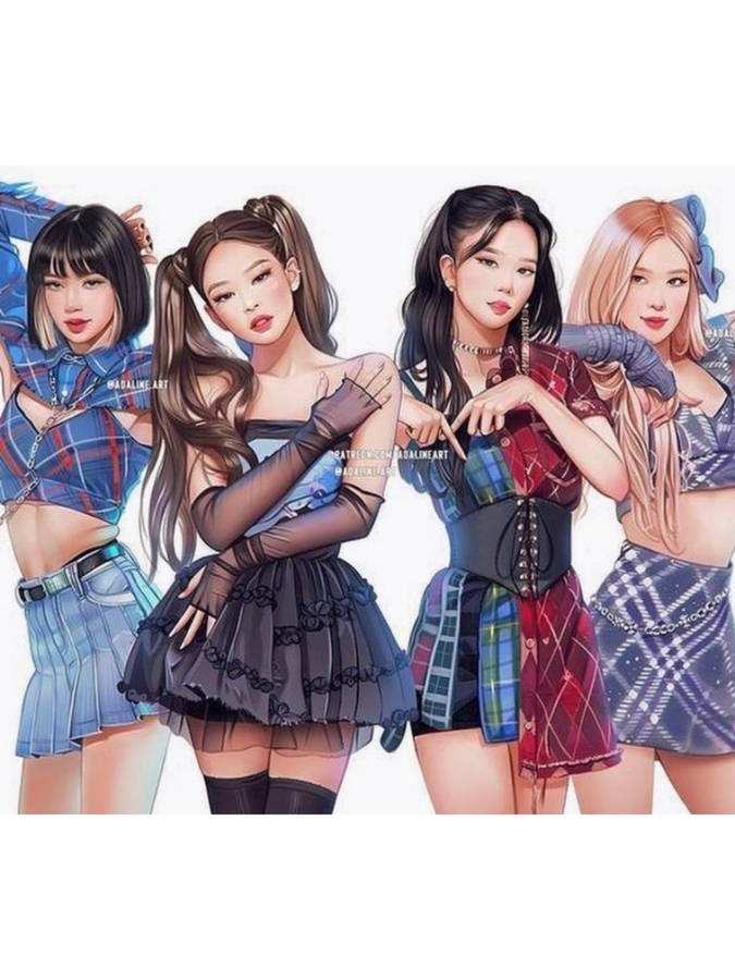 Blackpink Cartoon Pretty Savage Wallpaper