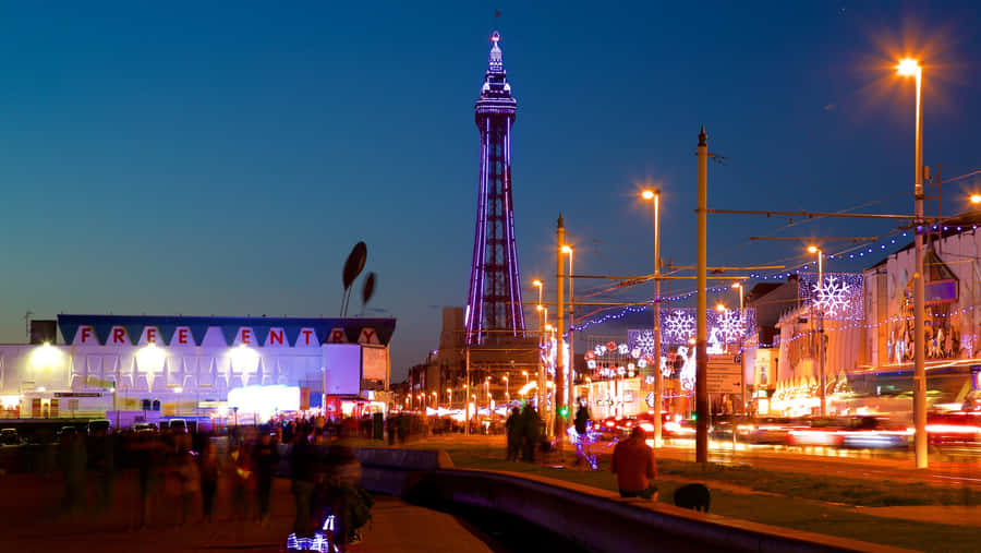 Blackpool Tower And City Lights At Night Desktop Wallpaper