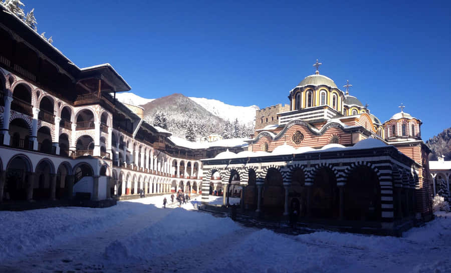 Blue Aesthetic Rila Monastery Winter Wallpaper