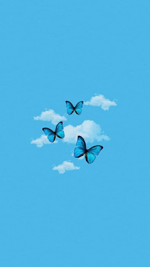 Blue Butterflies Flying In The Sky Wallpaper