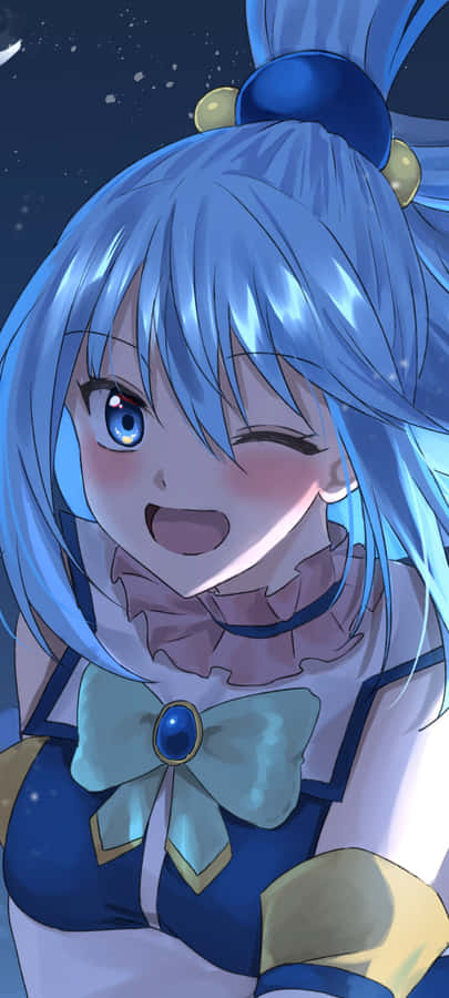 Blue Haired Anime Character Starry Background Wallpaper