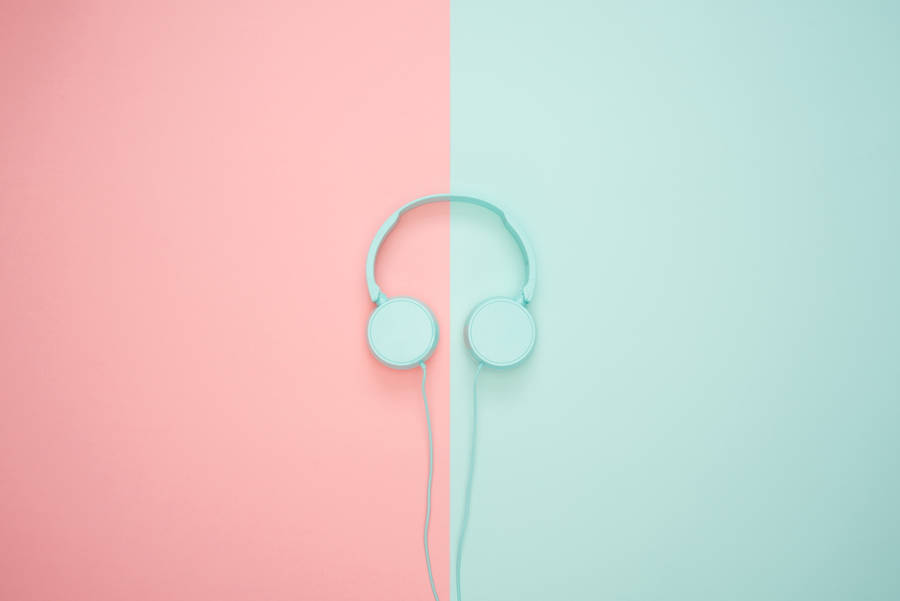 Blue Headphones Pastel Desktop Wallpaper